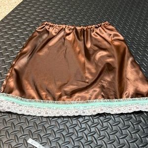 One of a kind, brown satin skirt with lace trim
